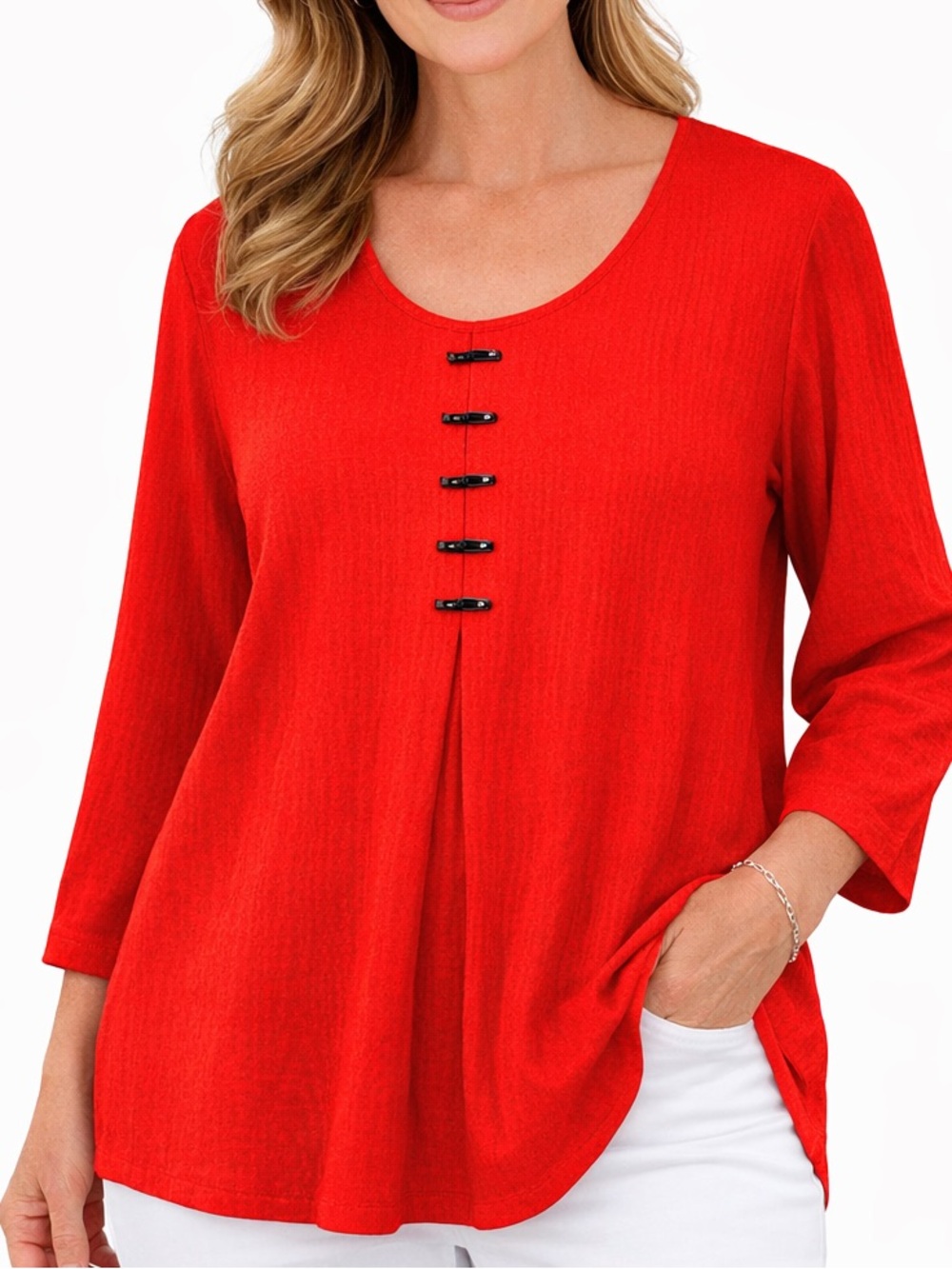 Ali Miles Sz XL Vibrant Red/Orange Wearable Art Blouse Shirt Top Artsy Unique